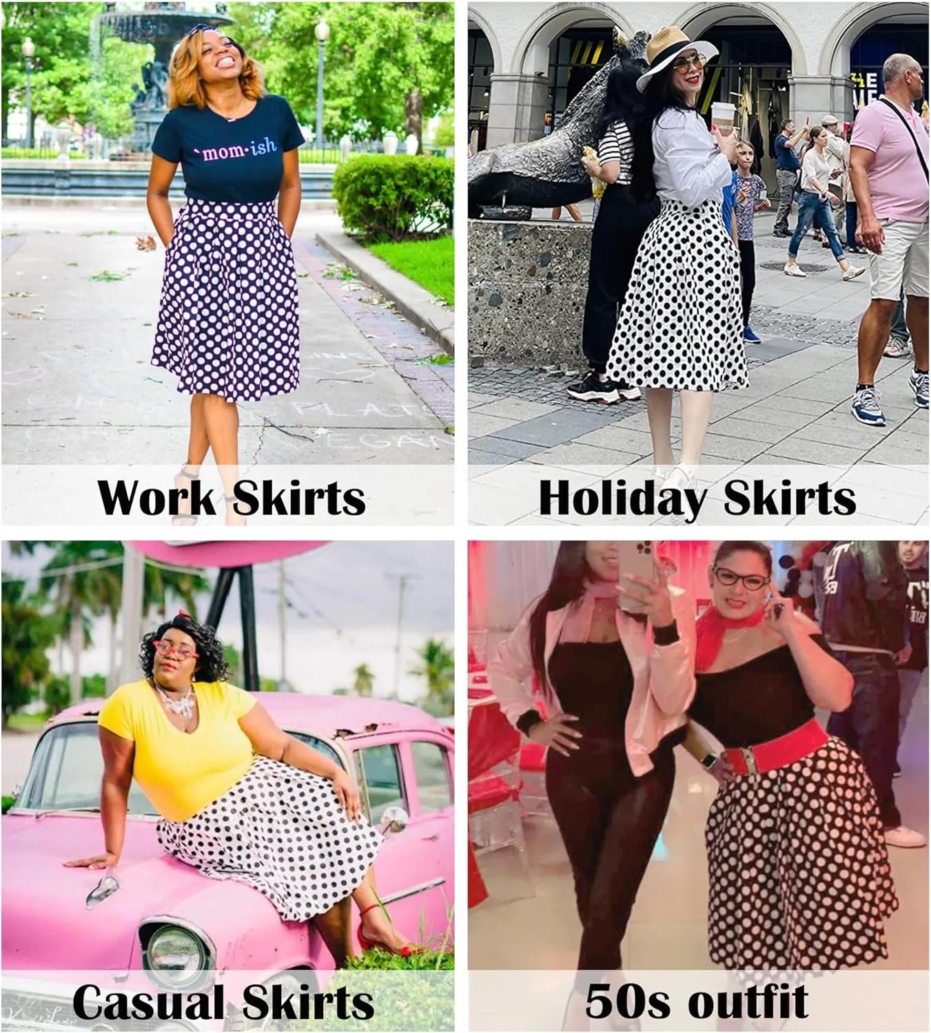 Girstunm Women's Pleated Vintage Skirt Floral Print A-line Midi Skirts with Pockets