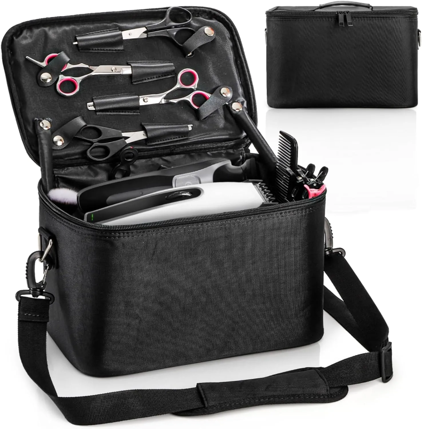 Goaste 12 Inch Barber Hairdresser Bag, Large Capacity Barber Carrying Bag, Canvas Barber Travel Case with Adjustable Dividers, Hairstylist Cutting Tool Organizer for Clippers Brushes Blow Dryer