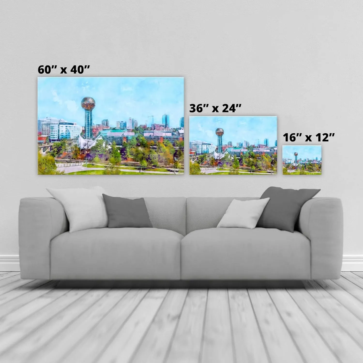 G.O.A.T HOUSE OF CREATIVE Knoxville TN Skyline Art Canvases, Knoxville Giclee Art, Knoxville Wall Art, Iconic Knoxville Office Art Decor, Canvases (60" x 40" Art Canvas Unframed)
