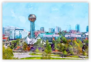 G.O.A.T HOUSE OF CREATIVE Knoxville TN Skyline Art Canvases, Knoxville Giclee Art, Knoxville Wall Art, Iconic Knoxville Office Art Decor, Canvases (60" x 40" Art Canvas Unframed)