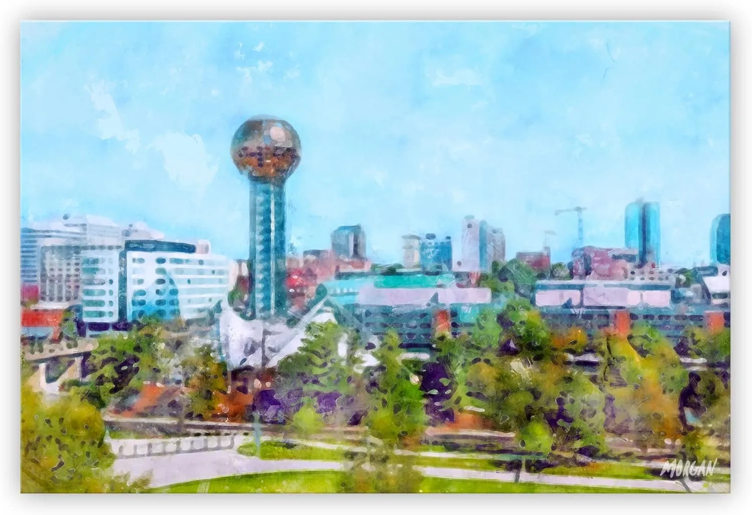 G.O.A.T HOUSE OF CREATIVE Knoxville TN Skyline Art Canvases, Knoxville Giclee Art, Knoxville Wall Art, Iconic Knoxville Office Art Decor, Canvases (60" x 40" Art Canvas Unframed)