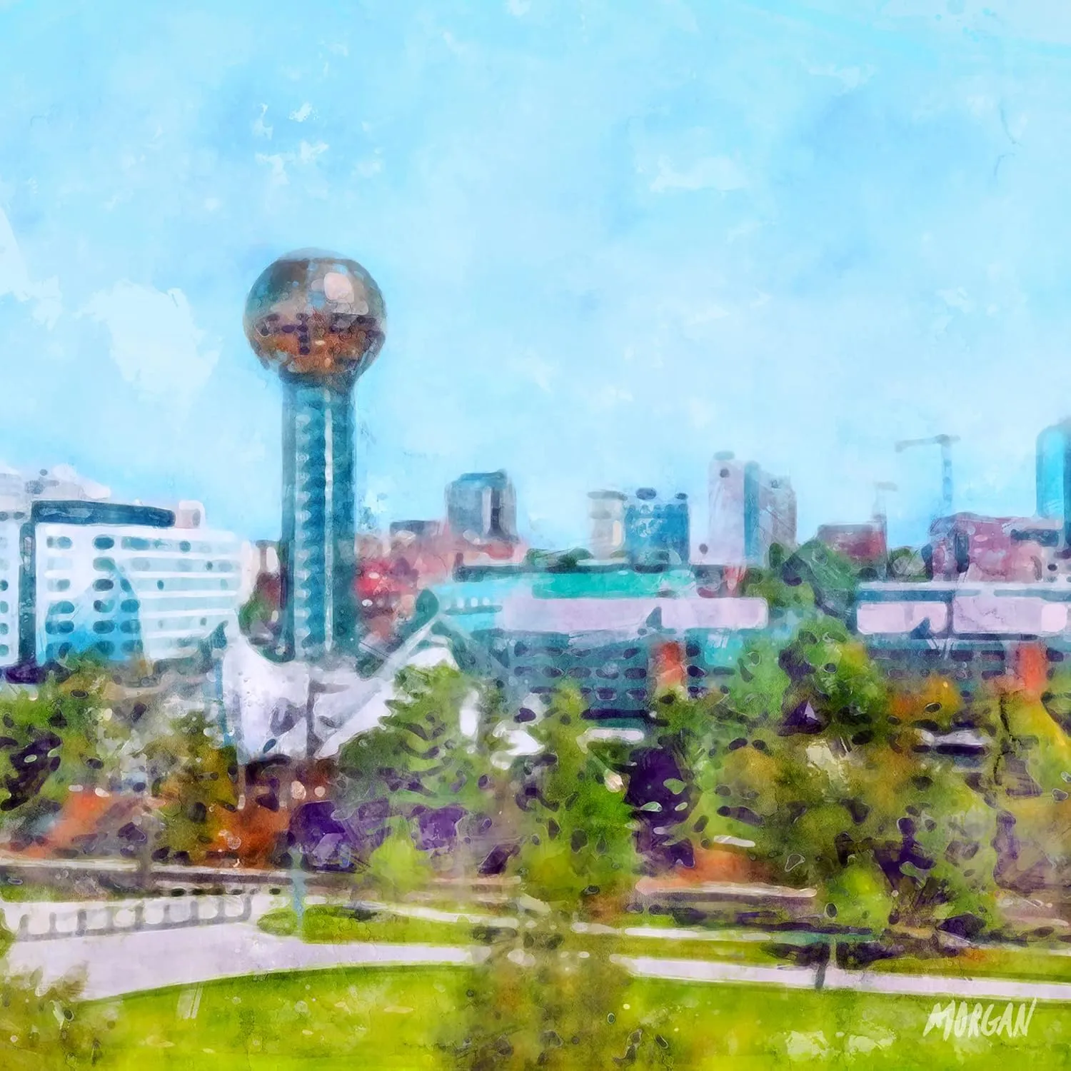 G.O.A.T HOUSE OF CREATIVE Knoxville TN Skyline Art Canvases, Knoxville Giclee Art, Knoxville Wall Art, Iconic Knoxville Office Art Decor, Canvases (60" x 40" Art Canvas Unframed)
