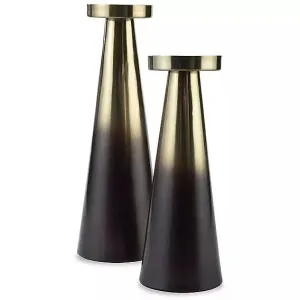 Gold and Black Metal Candle Holders, Set of 2