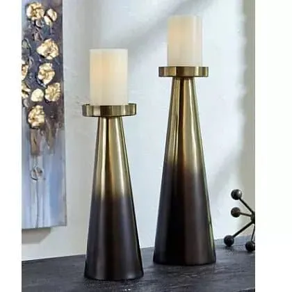 Gold and Black Metal Candle Holders, Set of 2