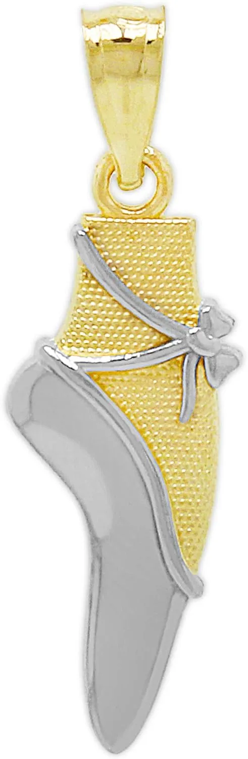 Gold Ballerina Ballet Shoe Slipper Charm - 10 Karat Solid Gold
