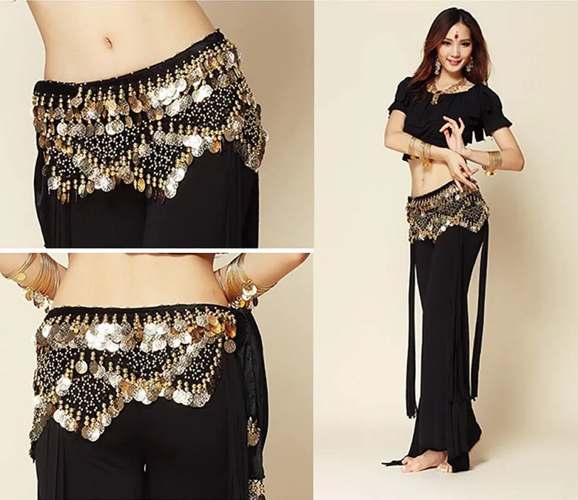 Gold Coin Velvet Hip Scarf Belly Dance Belt for Girls