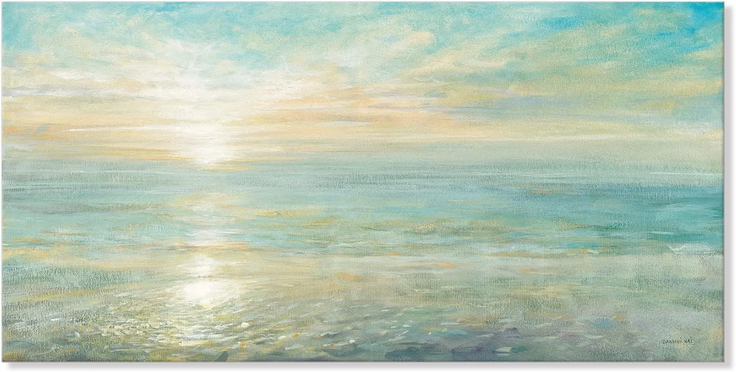 Goldfoilart Beach Sunrise Pictures Ocean Wall Art Coastal Canvas Prints Sea Waves Poster Paintings for Living Dining Room Bedroom Bathroom Framed Artwork Decorations Home Decor 20"x40"