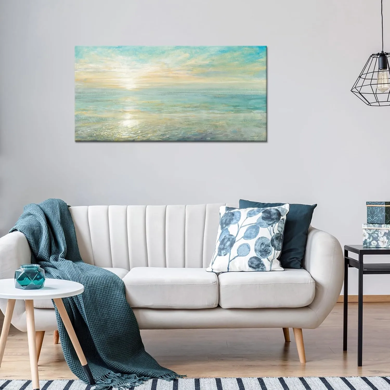 Goldfoilart Beach Sunrise Pictures Ocean Wall Art Coastal Canvas Prints Sea Waves Poster Paintings for Living Dining Room Bedroom Bathroom Framed Artwork Decorations Home Decor 20"x40"