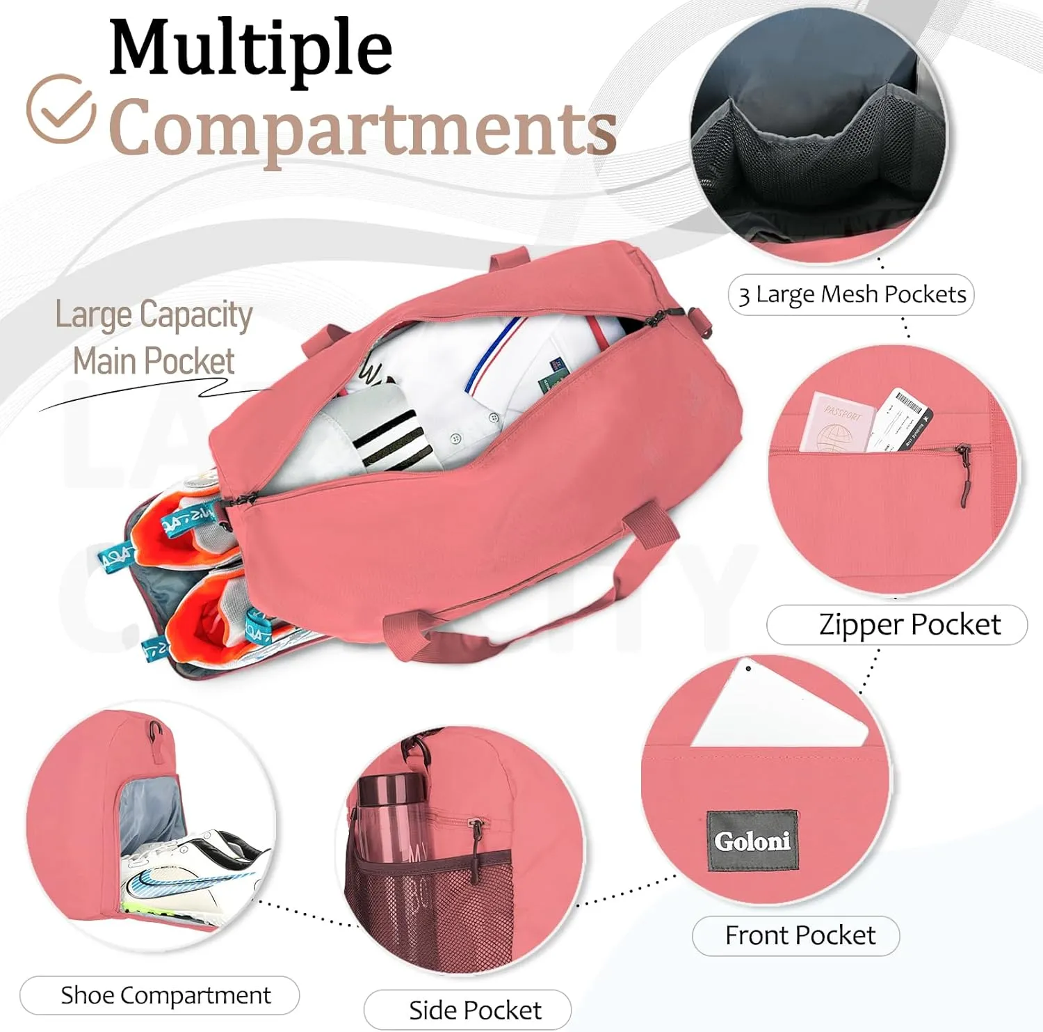 Goloni Cute Duffle Bag for Women, Gym Bag with Shoe Compartment, Lightweight Weekend Travel Duffel Bag,Overnight Bag with Wet Pocket