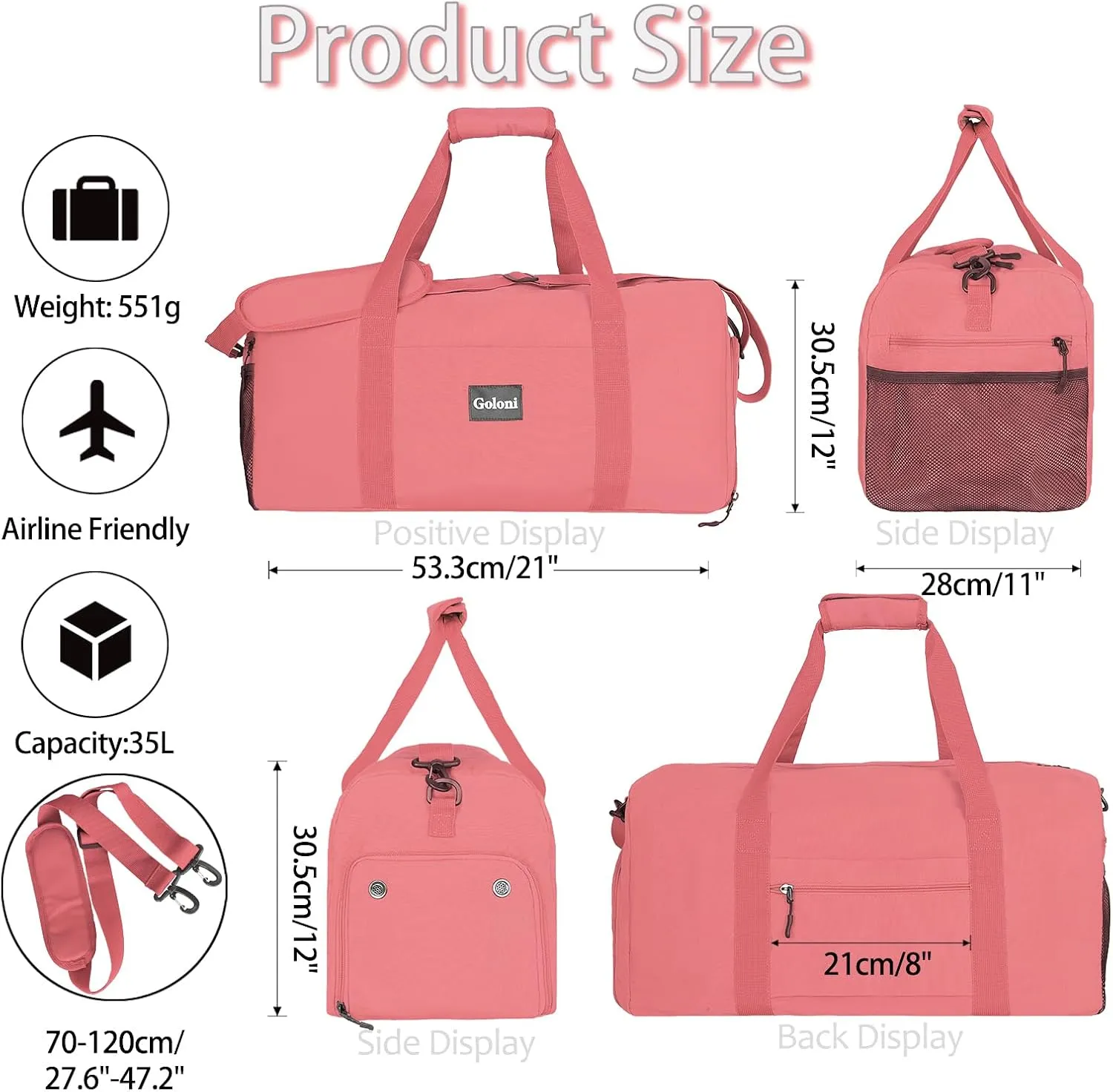 Goloni Cute Duffle Bag for Women, Gym Bag with Shoe Compartment, Lightweight Weekend Travel Duffel Bag,Overnight Bag with Wet Pocket