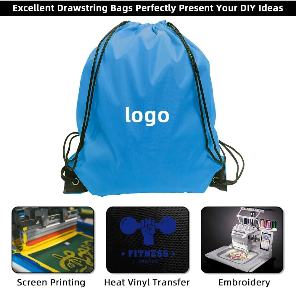 GoodtoU Drawstring Bags, Drawstring Backpack Bulk Nylon Backpack Draw String Back Bag Cinch Sack Drawstring Gym Bag String Backpack for Sport, Traveling, Team (40Pcs, Sky Blue)
