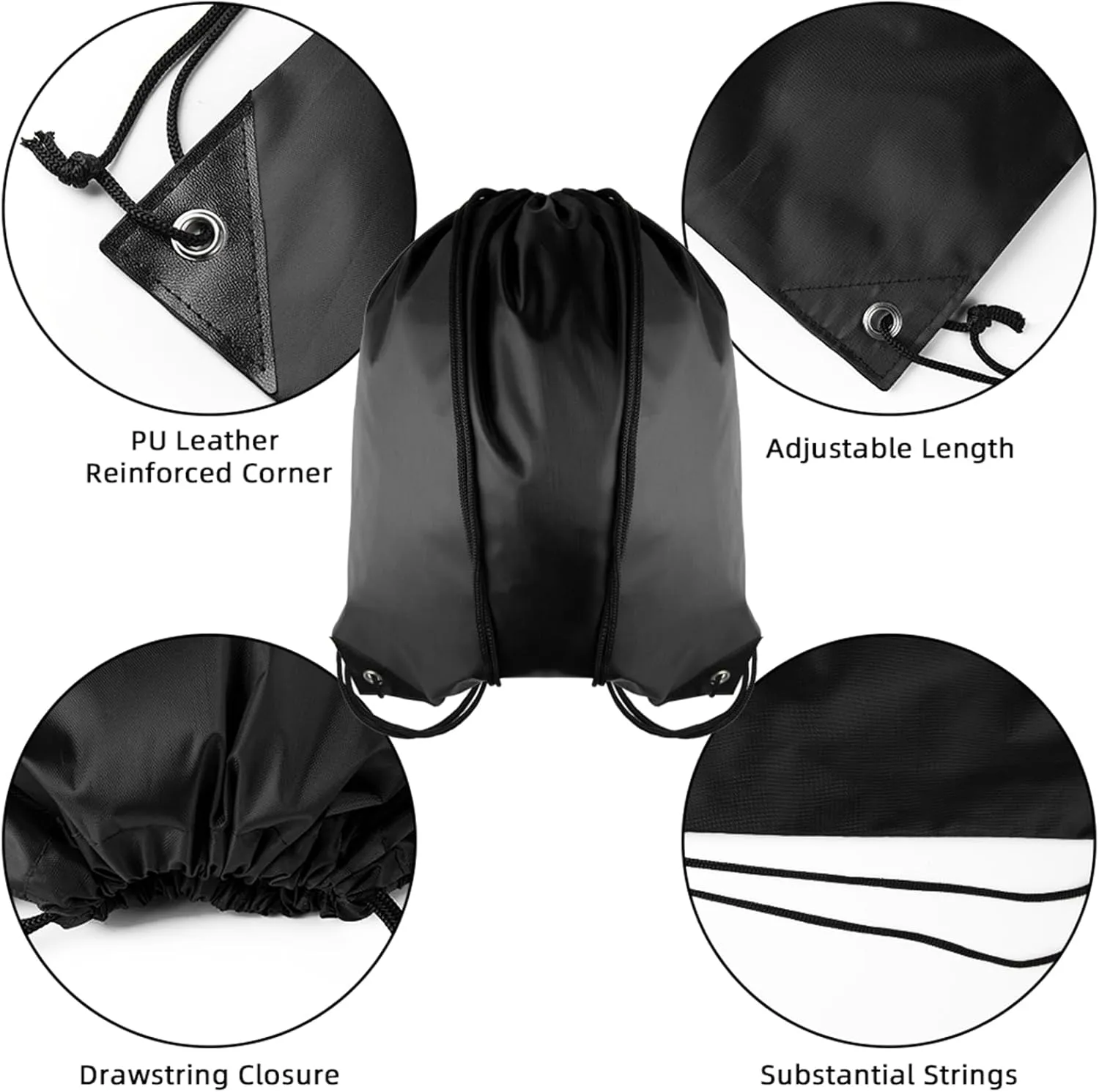 GoodtoU Drawstring Bags, Drawstring Backpack Nylon Backpack Draw String Bags Pack Bulk Cinch Sack Drawstring Gym Bag Drawstring Backpack for Sport, Traveling, Team (Black, 48Pcs)