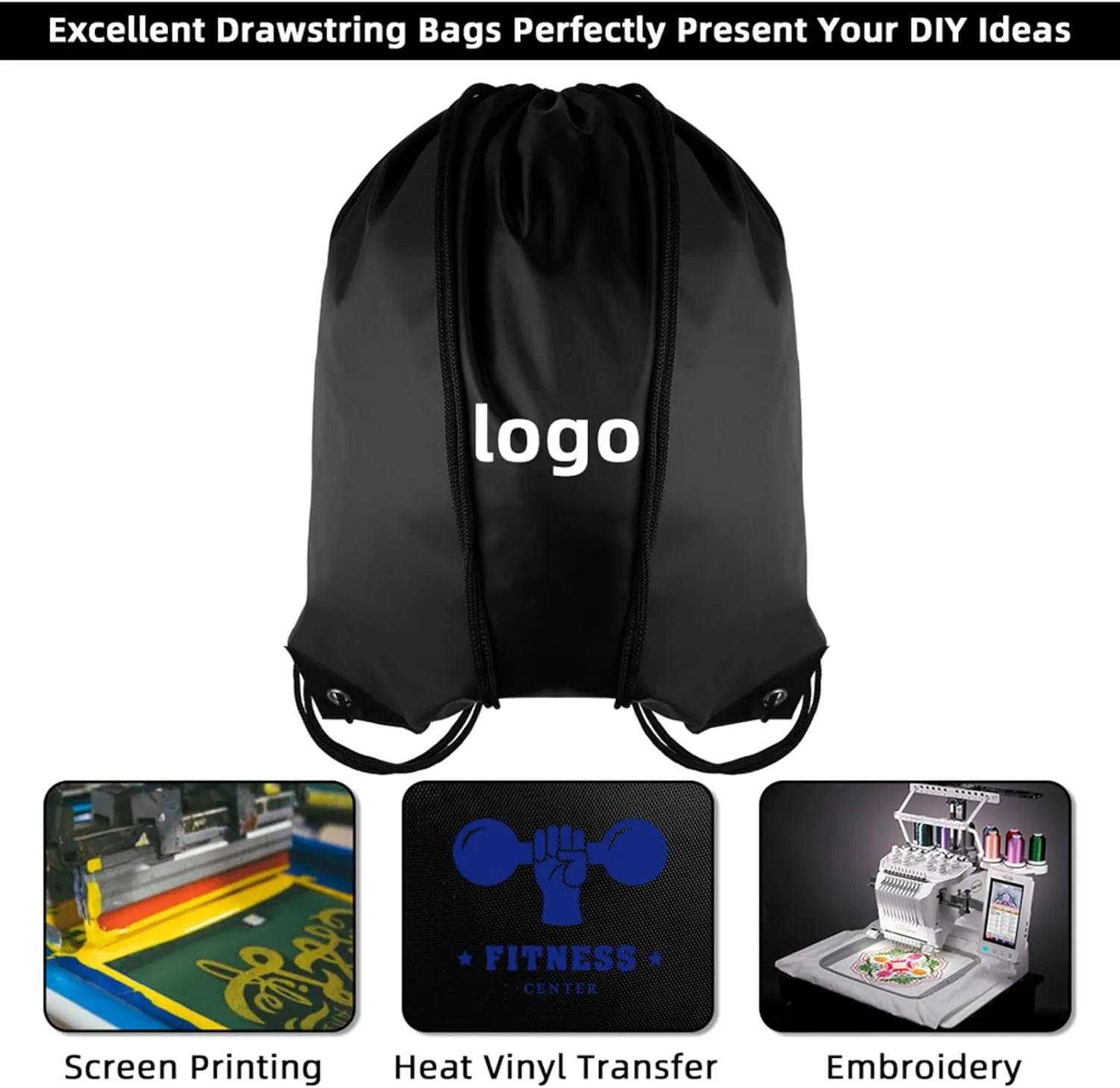GoodtoU Drawstring Bags, Drawstring Backpack Nylon Backpack Draw String Bags Pack Bulk Cinch Sack Drawstring Gym Bag Drawstring Backpack for Sport, Traveling, Team (Black, 48Pcs)