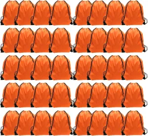 GoodtoU Drawstring Bags, Drawstring Backpacks Bulk Nylon Backpack Draw String Back Bag Cinch Sack Drawstring Gym Bag String Backpack for Sport, Traveling, Team (40Pcs, Orange)