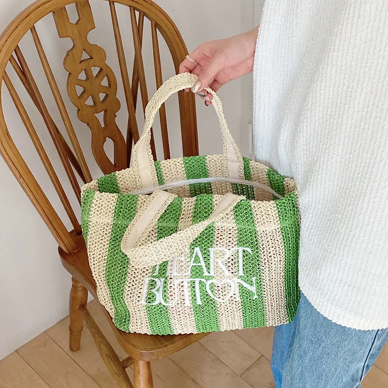 GOOSUDU Cross-Border Supply Large Capacity Totes Hand-Woven Bag All-Matching Striped Straw Bag