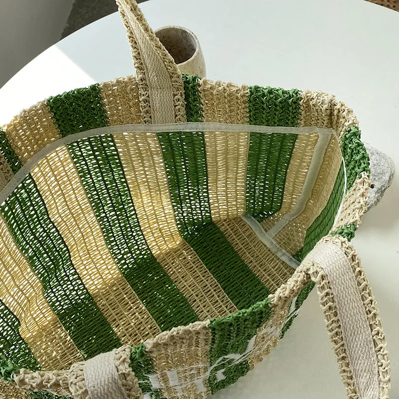 GOOSUDU Cross-Border Supply Large Capacity Totes Hand-Woven Bag All-Matching Striped Straw Bag