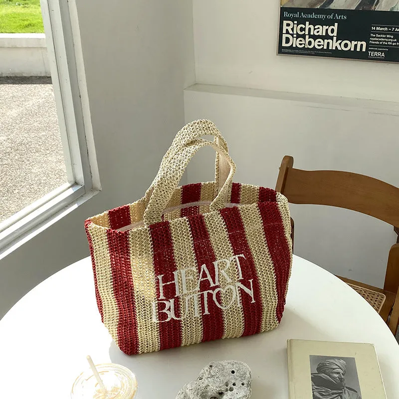 GOOSUDU Cross-Border Supply Large Capacity Totes Hand-Woven Bag All-Matching Striped Straw Bag