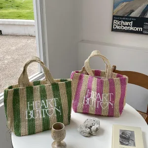 GOOSUDU Cross-Border Supply Large Capacity Totes Hand-Woven Bag All-Matching Striped Straw Bag