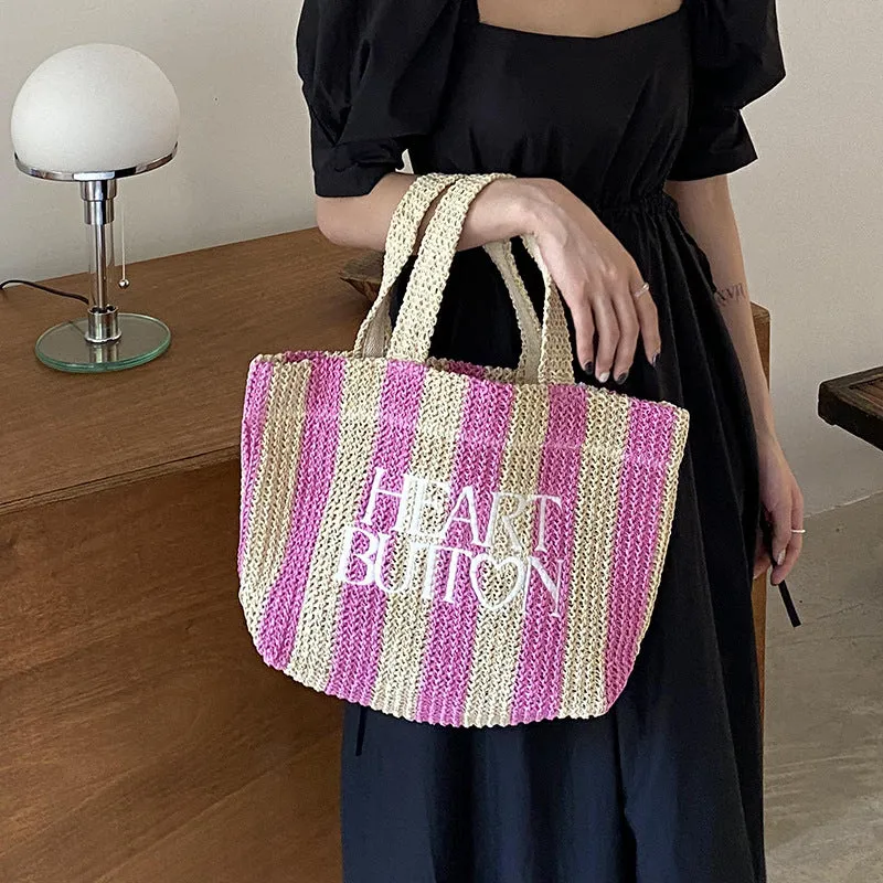 GOOSUDU Cross-Border Supply Large Capacity Totes Hand-Woven Bag All-Matching Striped Straw Bag