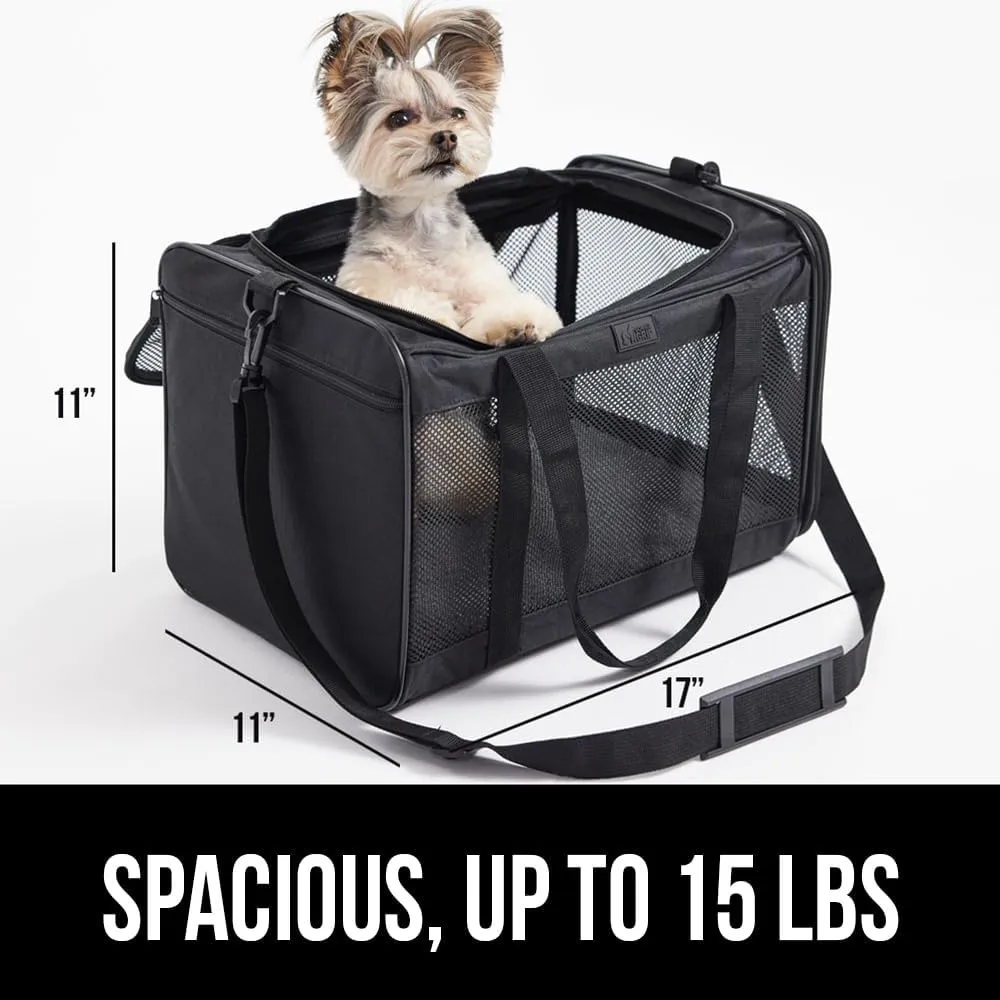 GORILLA GRIP Cat Carrier Travel Bag Up to 15 Lbs, Soft Collapsible Dog Carriers, Kennel for Small Animals, Top and Side Entry Breathable Mesh, Grip Feet Underside, Cozy Washable Waterproof Pad, Black