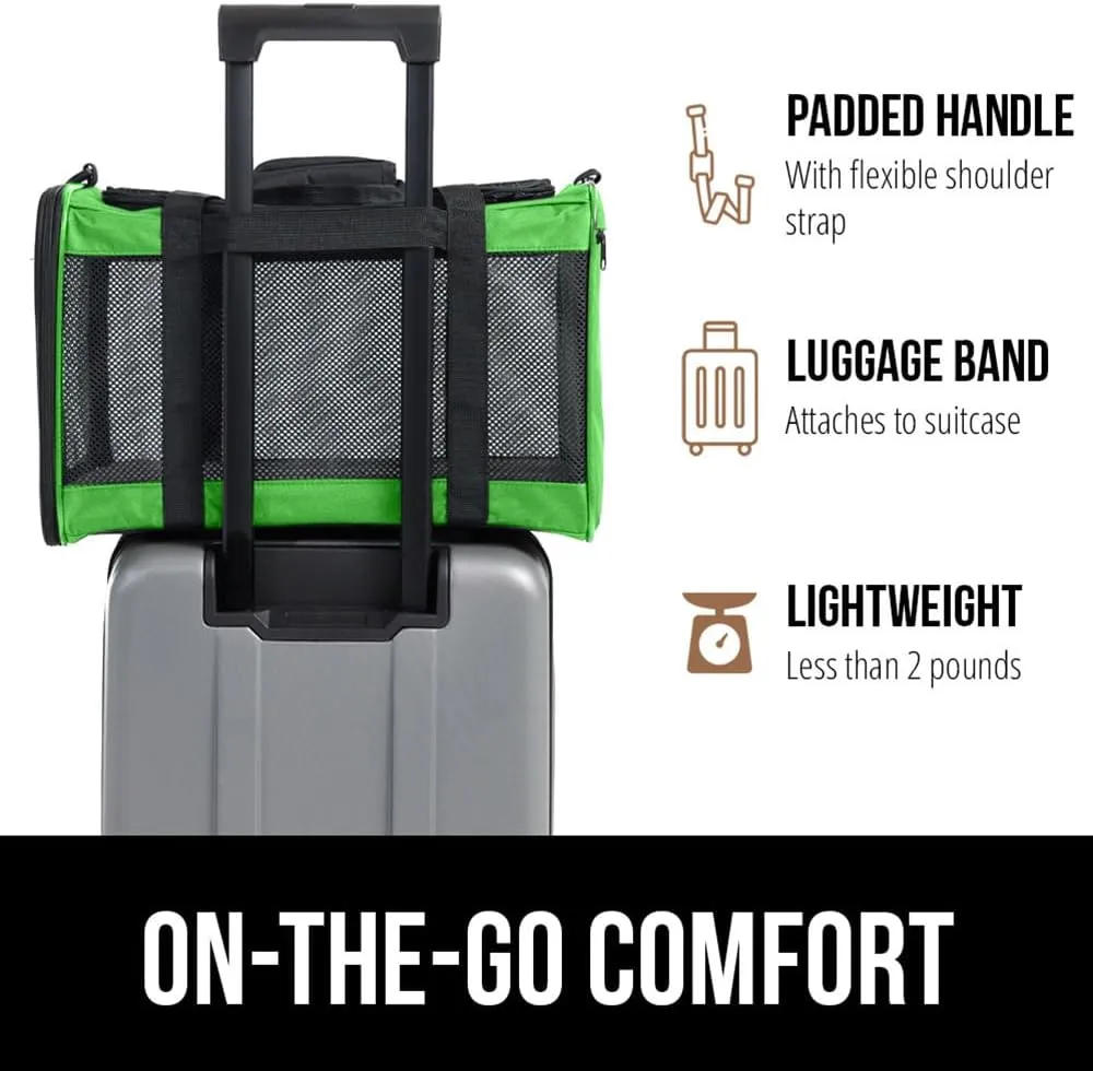 GORILLA GRIP Cat Carrier Travel Bag Up to 15 Lbs, Soft Collapsible Dog Carriers, Kennel for Small Animals, Top and Side Entry Breathable Mesh, Grip Feet Underside, Cozy Washable Waterproof Pad, Green