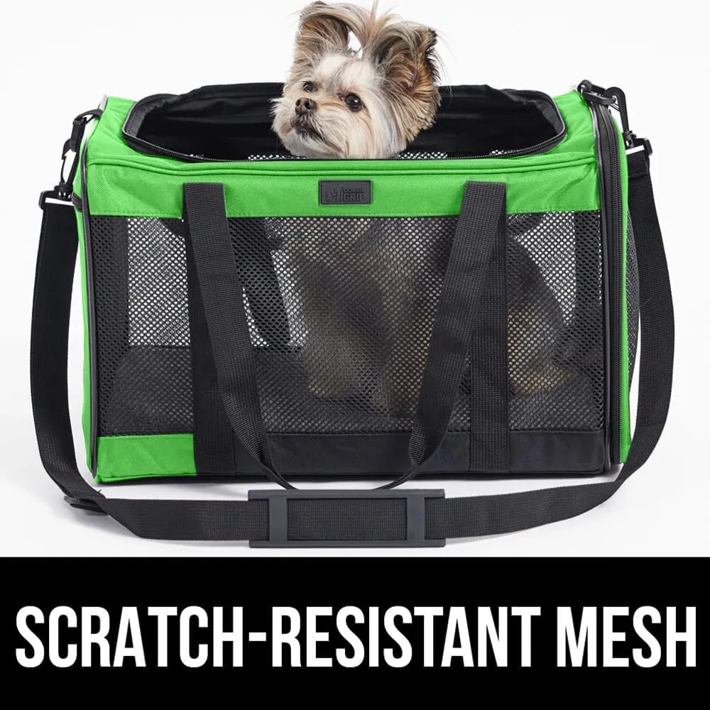 GORILLA GRIP Cat Carrier Travel Bag Up to 15 Lbs, Soft Collapsible Dog Carriers, Kennel for Small Animals, Top and Side Entry Breathable Mesh, Grip Feet Underside, Cozy Washable Waterproof Pad, Green