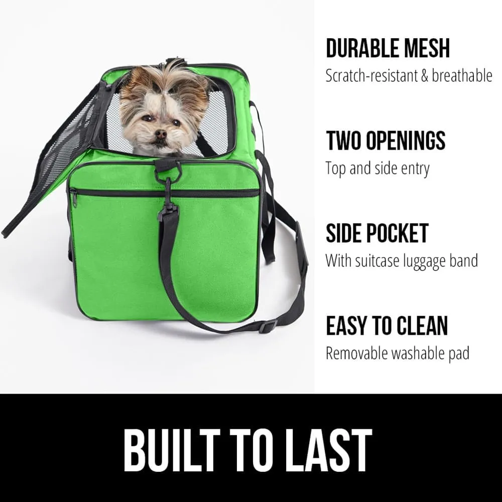 GORILLA GRIP Cat Carrier Travel Bag Up to 15 Lbs, Soft Collapsible Dog Carriers, Kennel for Small Animals, Top and Side Entry Breathable Mesh, Grip Feet Underside, Cozy Washable Waterproof Pad, Green