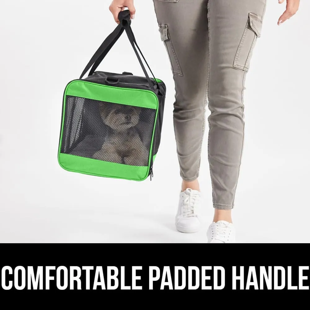 GORILLA GRIP Cat Carrier Travel Bag Up to 15 Lbs, Soft Collapsible Dog Carriers, Kennel for Small Animals, Top and Side Entry Breathable Mesh, Grip Feet Underside, Cozy Washable Waterproof Pad, Green
