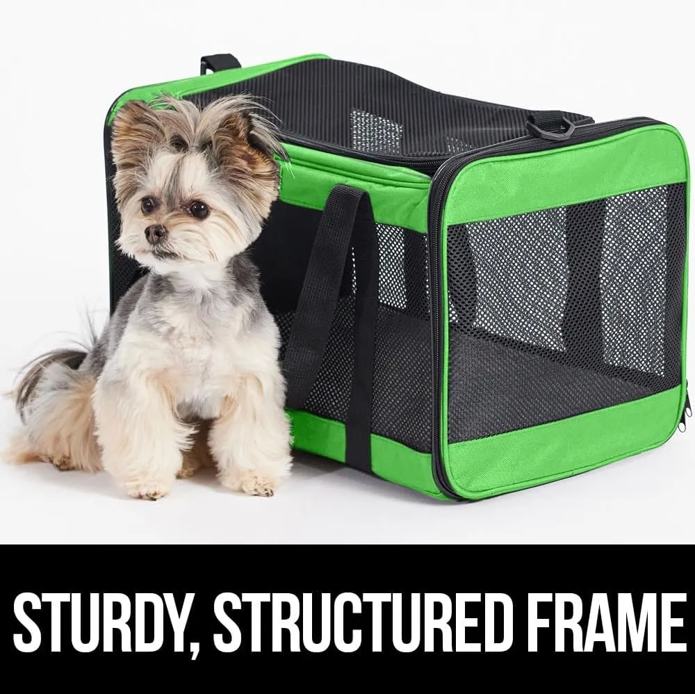 GORILLA GRIP Cat Carrier Travel Bag Up to 15 Lbs, Soft Collapsible Dog Carriers, Kennel for Small Animals, Top and Side Entry Breathable Mesh, Grip Feet Underside, Cozy Washable Waterproof Pad, Green