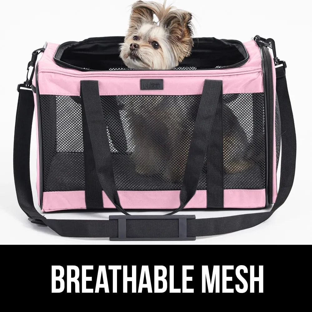 GORILLA GRIP Cat Carrier Travel Bag Up to 15 Lbs, Soft Collapsible Dog Carriers, Kennel for Small Animals, Top and Side Entry Breathable Mesh, Grip Feet Underside, Cozy Washable Waterproof Pad, Pink