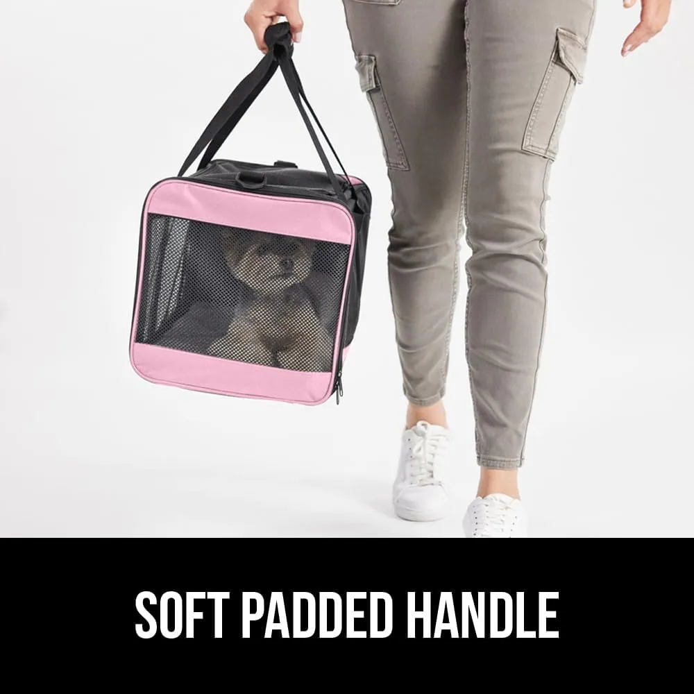 GORILLA GRIP Cat Carrier Travel Bag Up to 15 Lbs, Soft Collapsible Dog Carriers, Kennel for Small Animals, Top and Side Entry Breathable Mesh, Grip Feet Underside, Cozy Washable Waterproof Pad, Pink