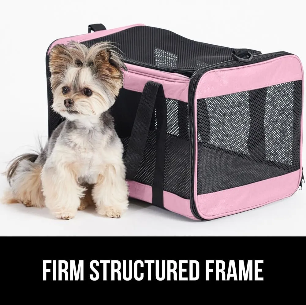 GORILLA GRIP Cat Carrier Travel Bag Up to 15 Lbs, Soft Collapsible Dog Carriers, Kennel for Small Animals, Top and Side Entry Breathable Mesh, Grip Feet Underside, Cozy Washable Waterproof Pad, Pink