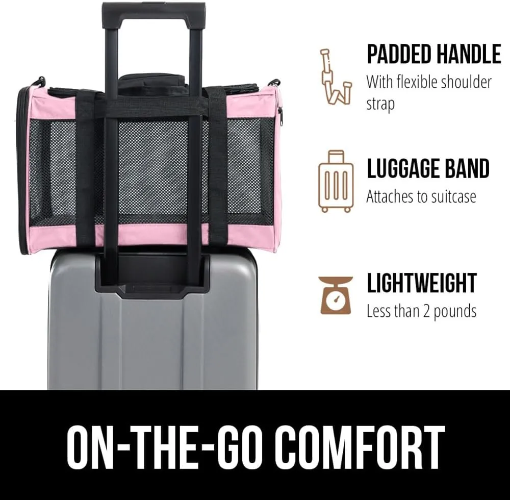 GORILLA GRIP Cat Carrier Travel Bag Up to 15 Lbs, Soft Collapsible Dog Carriers, Kennel for Small Animals, Top and Side Entry Breathable Mesh, Grip Feet Underside, Cozy Washable Waterproof Pad, Pink