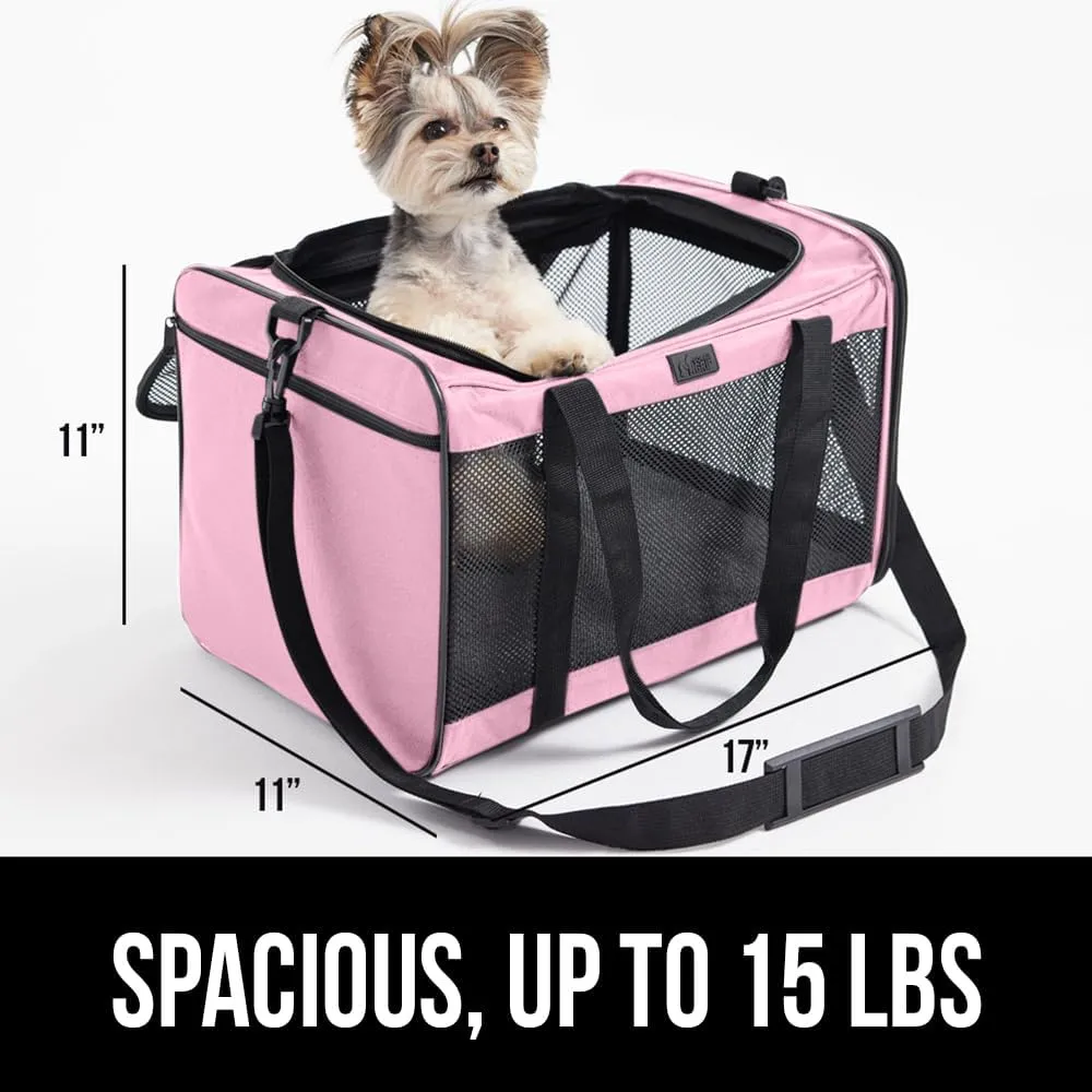 GORILLA GRIP Cat Carrier Travel Bag Up to 15 Lbs, Soft Collapsible Dog Carriers, Kennel for Small Animals, Top and Side Entry Breathable Mesh, Grip Feet Underside, Cozy Washable Waterproof Pad, Pink