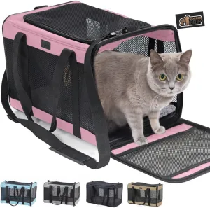 GORILLA GRIP Cat Carrier Travel Bag Up to 15 Lbs, Soft Collapsible Dog Carriers, Kennel for Small Animals, Top and Side Entry Breathable Mesh, Grip Feet Underside, Cozy Washable Waterproof Pad, Pink