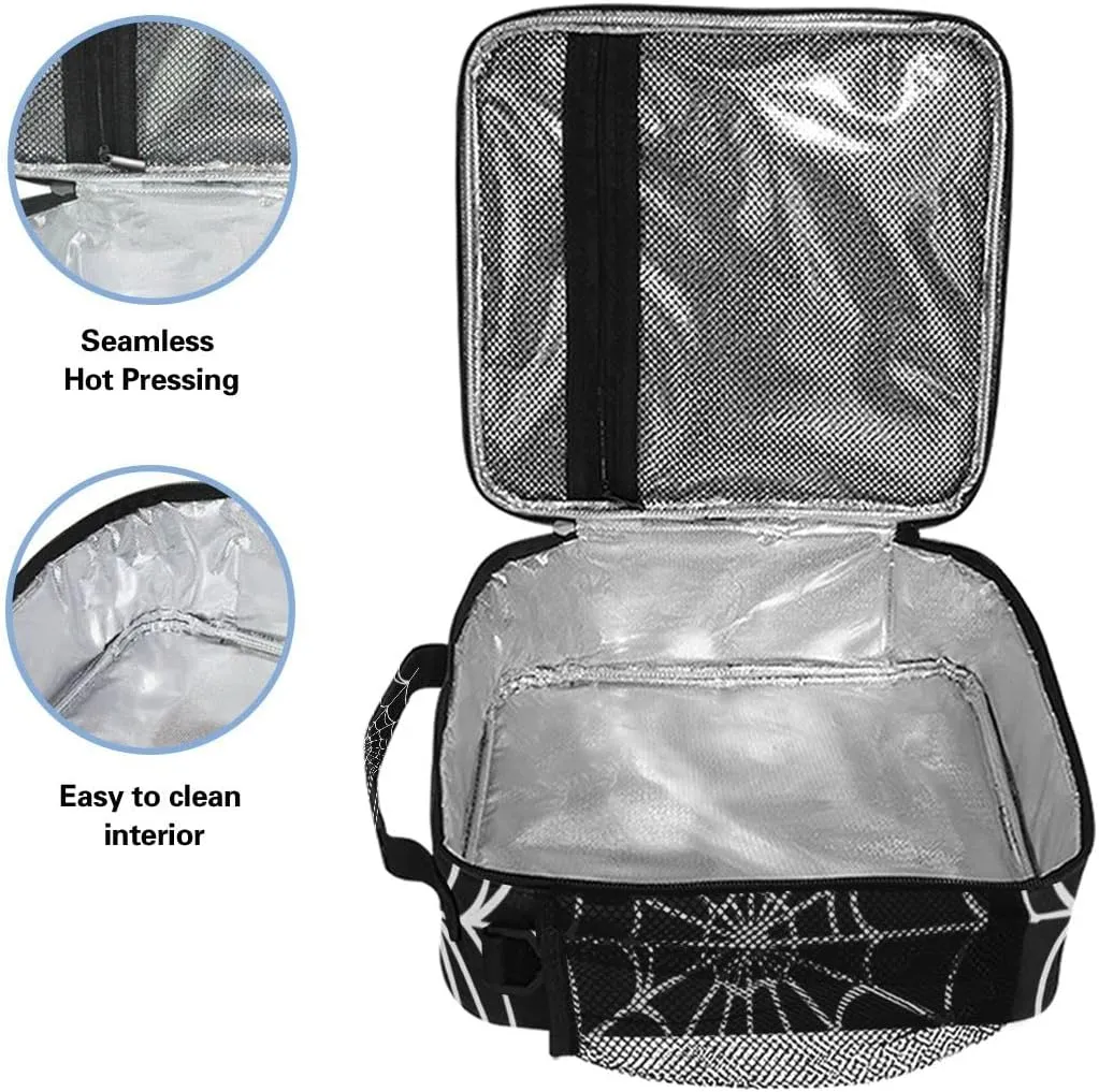 Goth Spider Web Lunch Box Halloween Insulated Lunch Bag Reusable Cooler Tote Bag with Shoulder Strap for Boys Girls Women Men School Work Outing