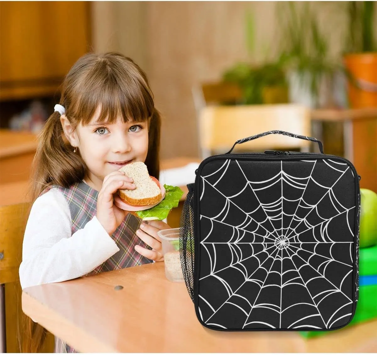 Goth Spider Web Lunch Box Halloween Insulated Lunch Bag Reusable Cooler Tote Bag with Shoulder Strap for Boys Girls Women Men School Work Outing