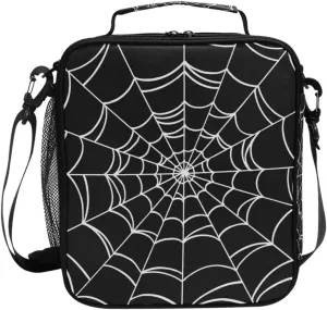 Goth Spider Web Lunch Box Halloween Insulated Lunch Bag Reusable Cooler Tote Bag with Shoulder Strap for Boys Girls Women Men School Work Outing