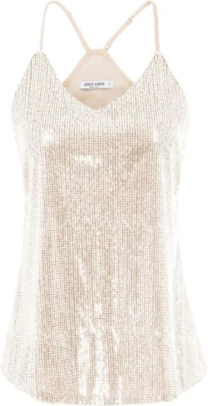 GRACE KARIN Women's Sleeveless Sparkle Shimmer Camisole Vest Sequin Tank Tops