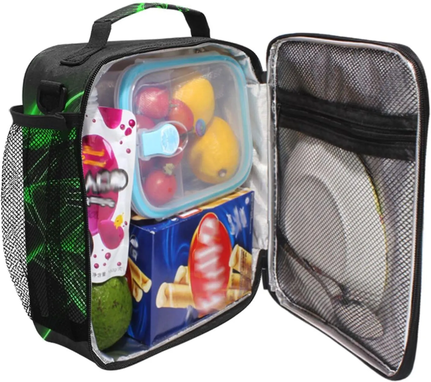 Green Hockey Player Lunch Box for Girls Boys Insulated Lunch Bag with Adjustable Shoulder Strap Kids Children Thermal Lunchbox Tote Bags Cooler School Office Picnic
