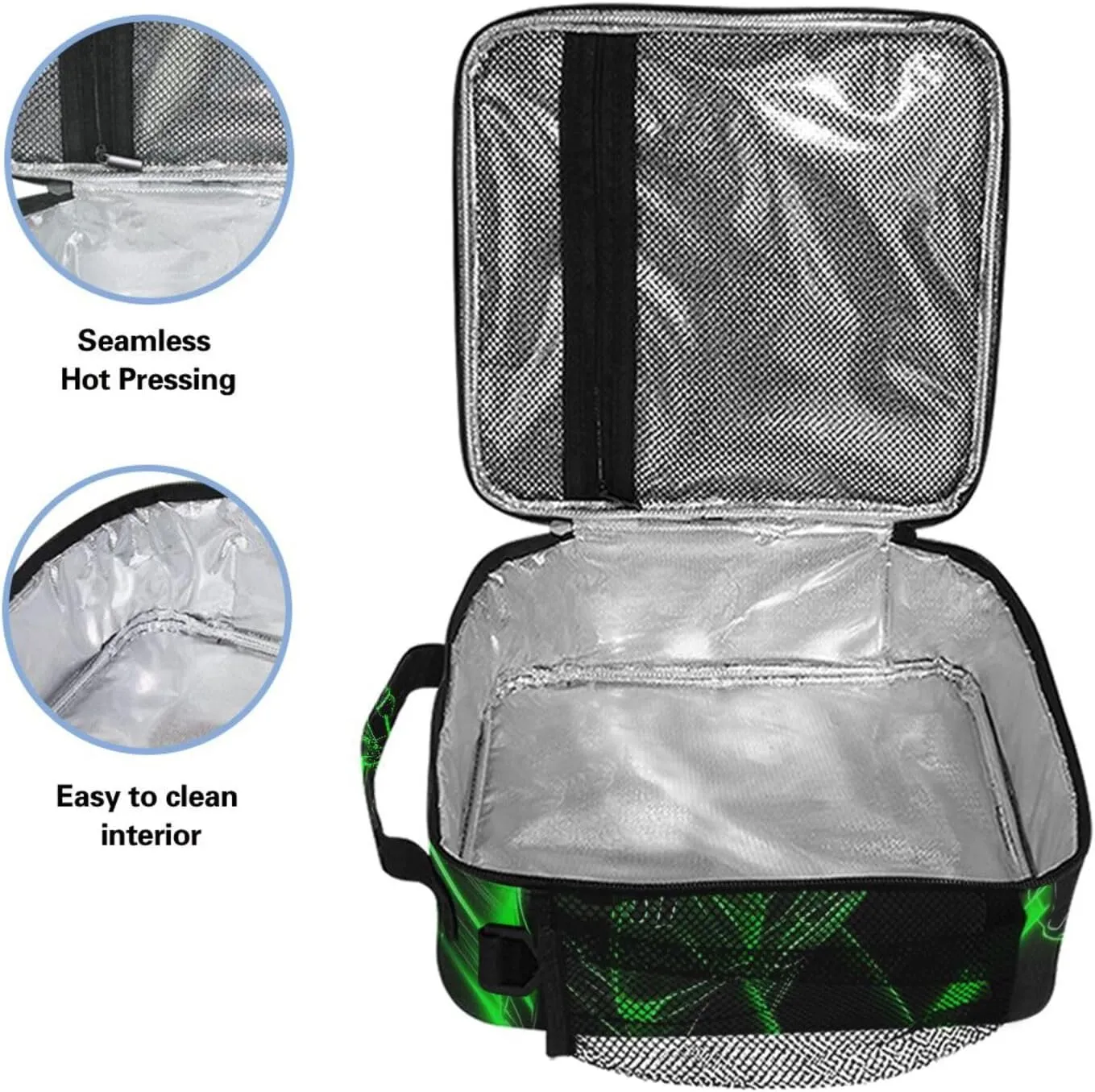 Green Hockey Player Lunch Box for Girls Boys Insulated Lunch Bag with Adjustable Shoulder Strap Kids Children Thermal Lunchbox Tote Bags Cooler School Office Picnic