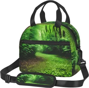 Green Nature Print Foods Insulated Lunch Bag Cute Tote Box Leakproof Cooler Adjustable Shoulder Strap