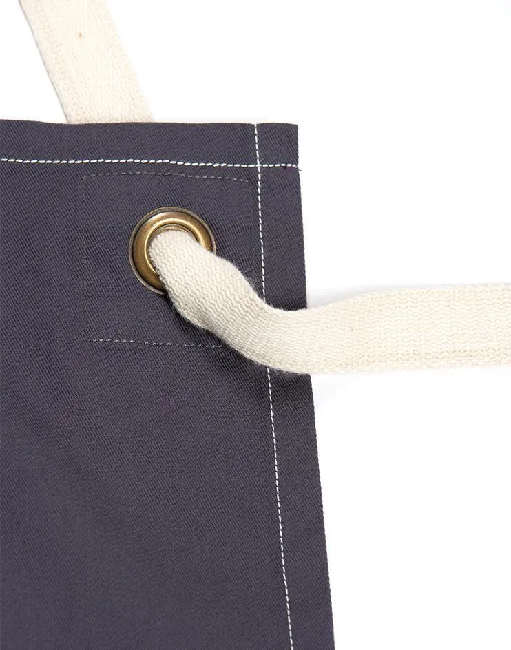Grey Apron with White Canvas Straps and Leather Details