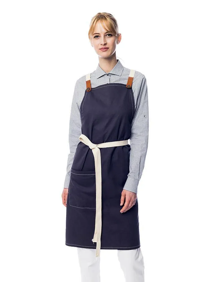 Grey Apron with White Canvas Straps and Leather Details