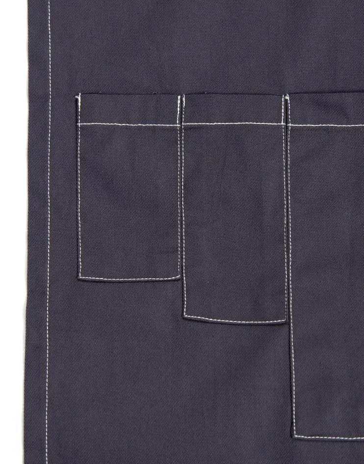 Grey Apron with White Canvas Straps and Leather Details