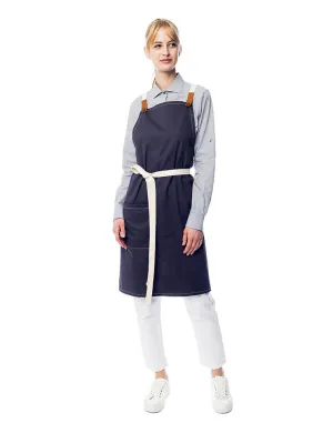 Grey Apron with White Canvas Straps and Leather Details