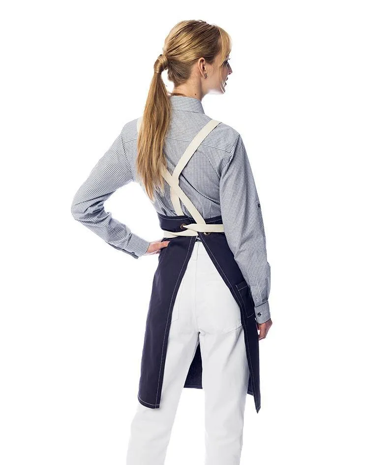Grey Apron with White Canvas Straps and Leather Details