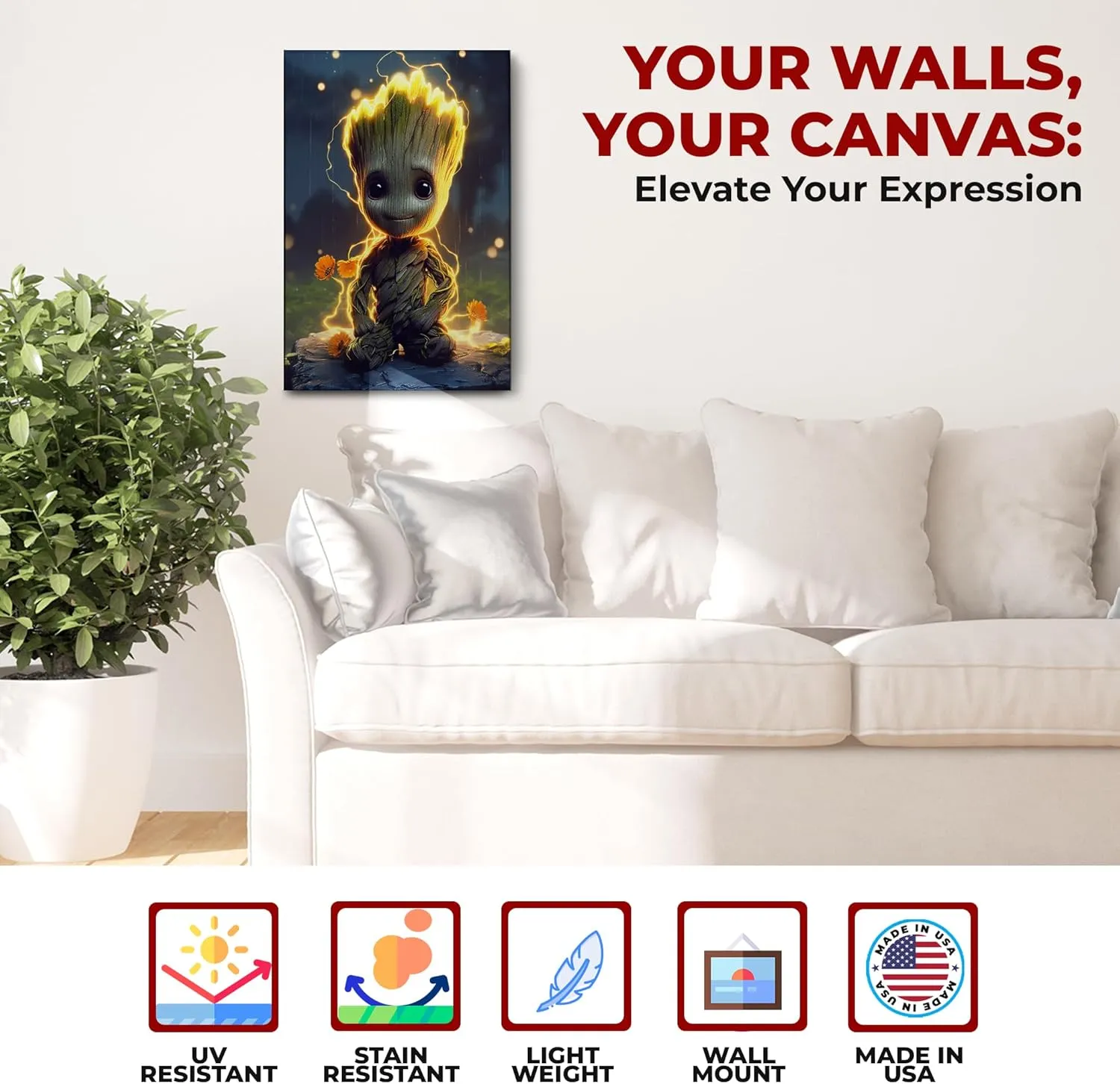 Grooot by Mavis Print- 12x16 inches Marval Wall Decor | HD Printed & Wooden framed wall art | Modern Wall Decor for Bedroom, Living Room, Office, Kids Room | Made in USA