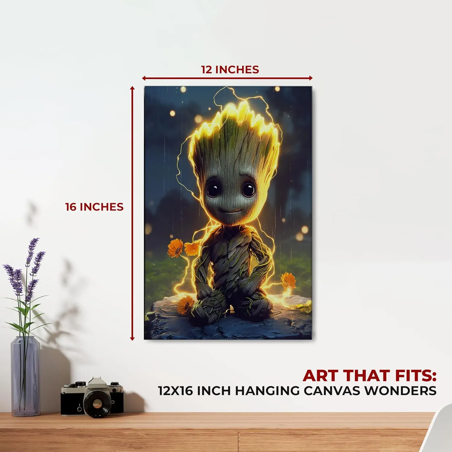 Grooot by Mavis Print- 12x16 inches Marval Wall Decor | HD Printed & Wooden framed wall art | Modern Wall Decor for Bedroom, Living Room, Office, Kids Room | Made in USA