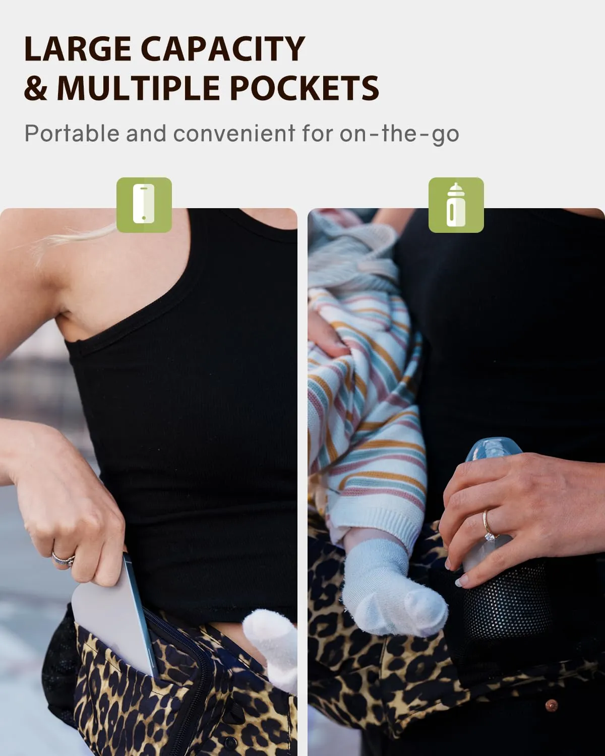 GROWNSY Baby Hip Carrier with Seat, Supportive Hip Side Seat Carrier for Baby Child Toddler(8-50lbs), Large Capacity Pockets, Adjustable Waistband, Leopard